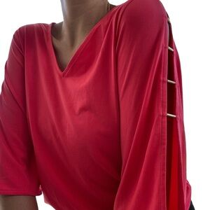 Michael Kors-- Burnt Orange/ Red Blouse -- 3/4 Sleeves with Gold Detailing